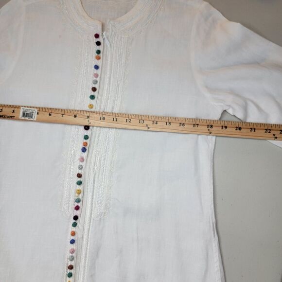 Soft Surroundings Linen Zip Tunic sz S 3/4 Sleeve Slit Sides Beachy Coastal - Picture 15 of 16